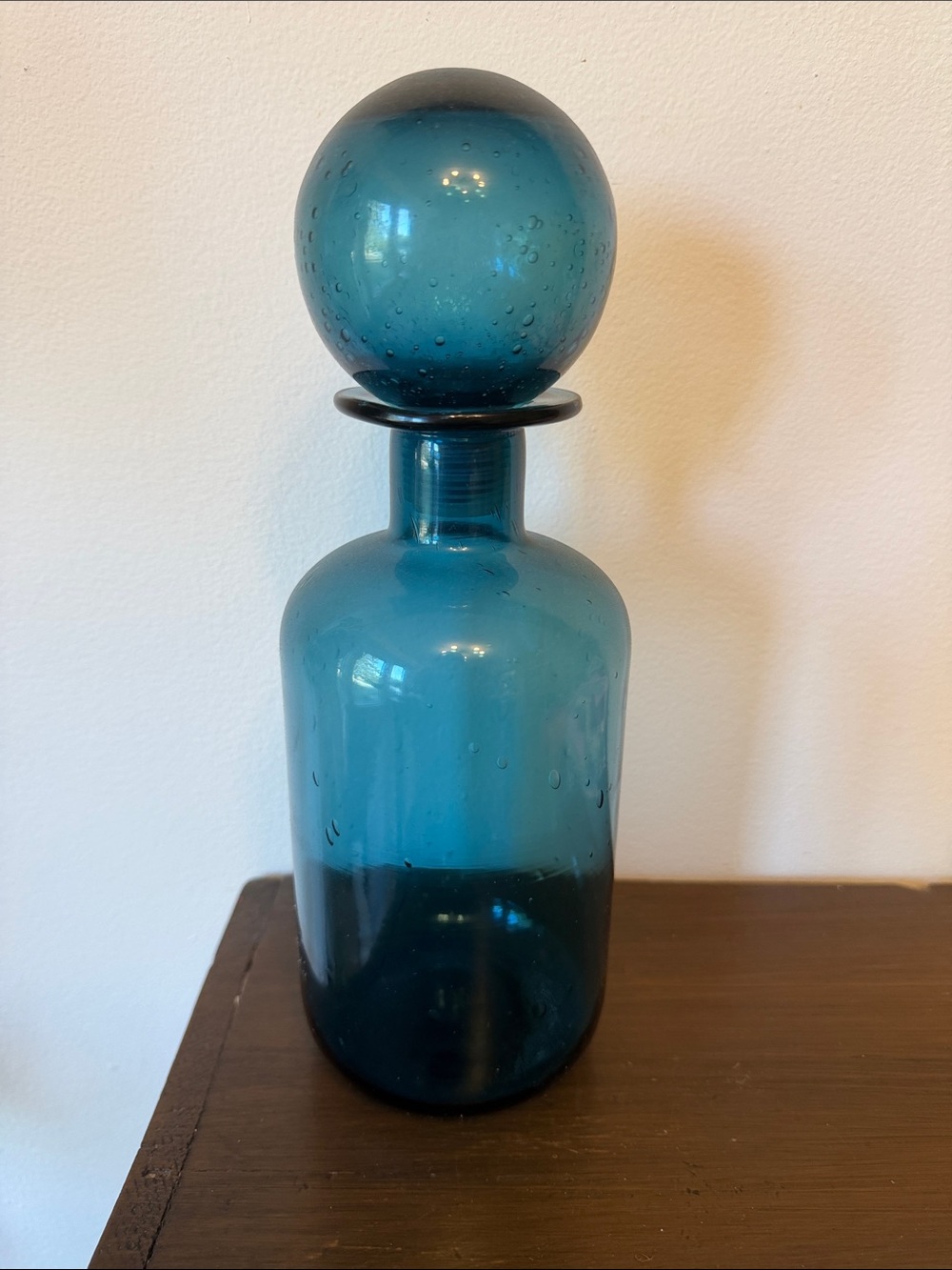Blue Glass Decorative Bottle with Round Stopper